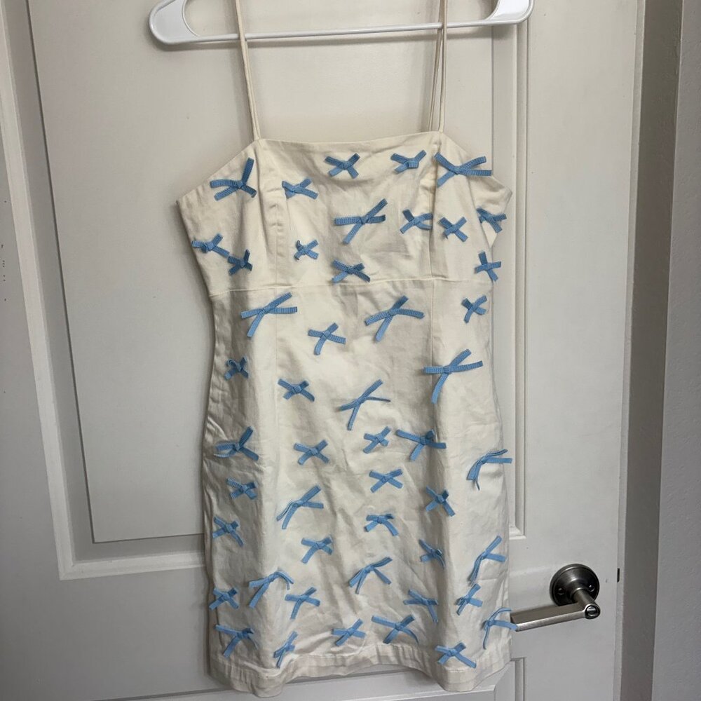 NEVER WORN Anthropologie Ivory Mini Dress with Blue Bows